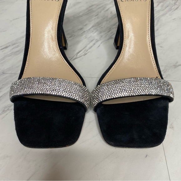 Vince Camuto Relasha Square Toe Black Suede Heeled Sandal 8M - Picture 8 of 12
